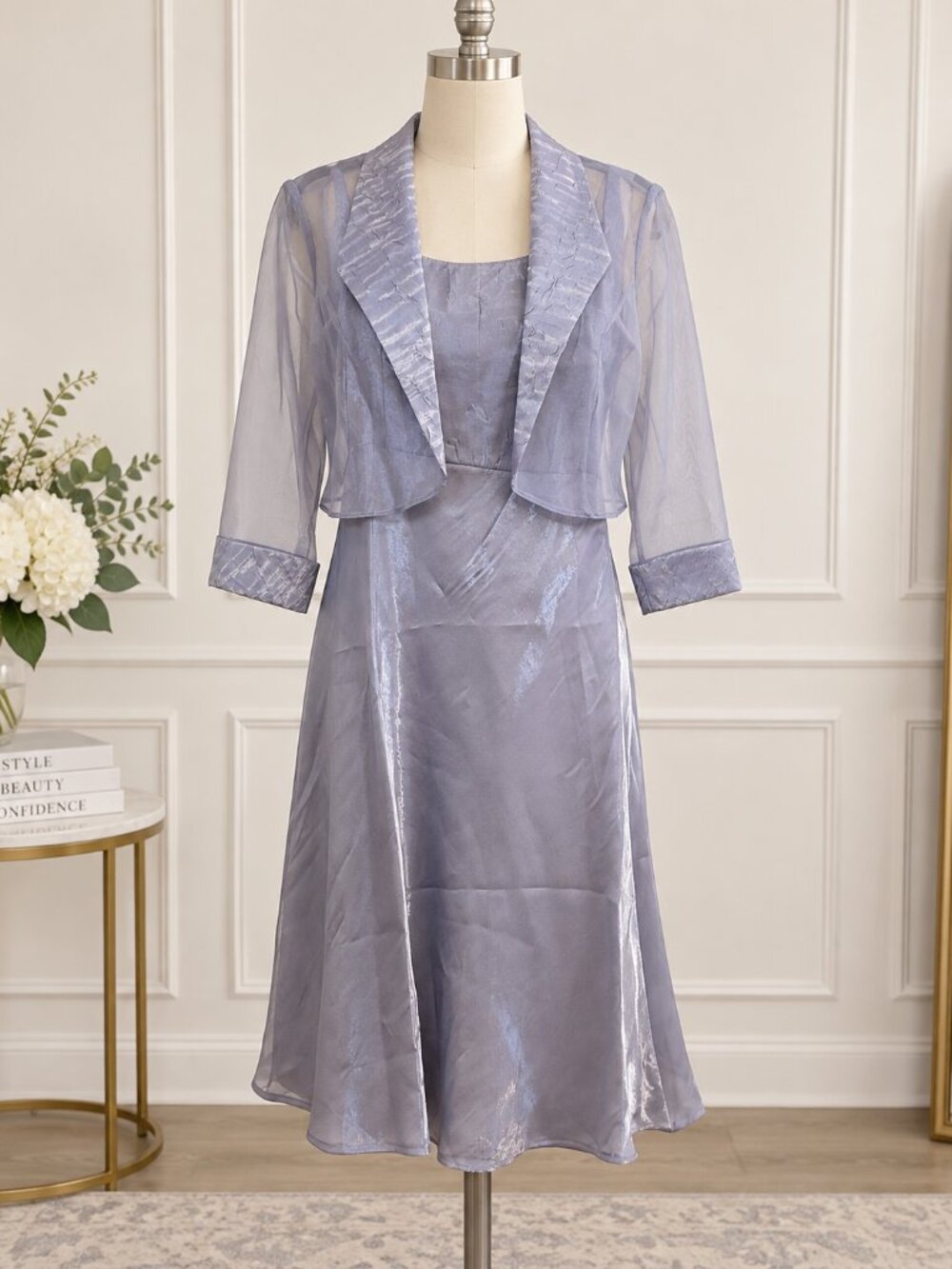 Alex Evenings Lavender 2-Piece Formal Dress & Sheer Jacket Set Size 14